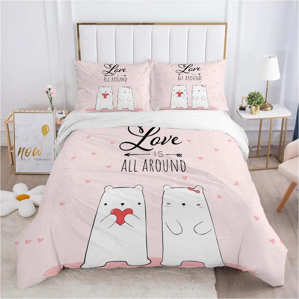 

Children Bedding set for Kids Baby Child 140x200 200x200 Quilt/Blanket Duvet Cover Set Pillowcase Bed linens Single Pink bear
