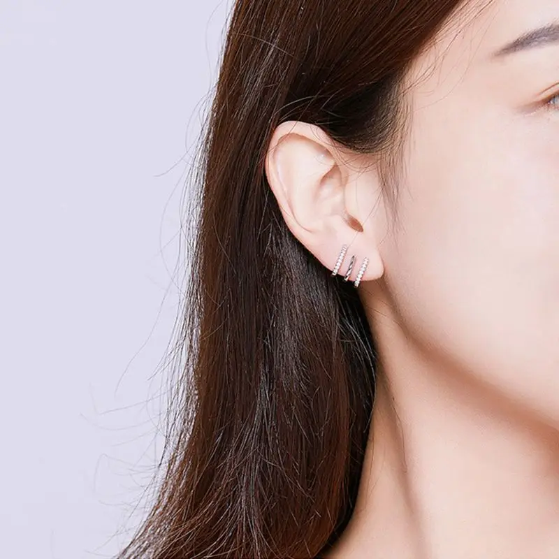 

Three-layer Twisted Design Inlaid Zircon 925 Silver Stud Earrings Jewelry New 2020