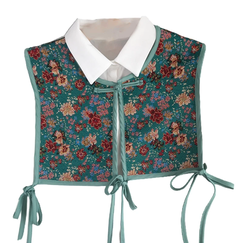 

Women Vintage Floral Embroidery Half Top Shawl Cheongsam Fake Collar Capelet