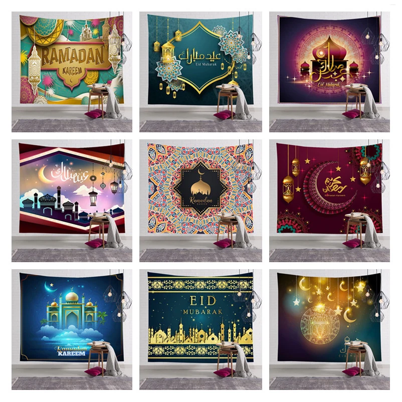 

Muslim Ramadan Festival Tapestry Fabric Home Wall Painting Festive Tapestry Painting Gentle Cycle Amadan Eid Festive Decoration