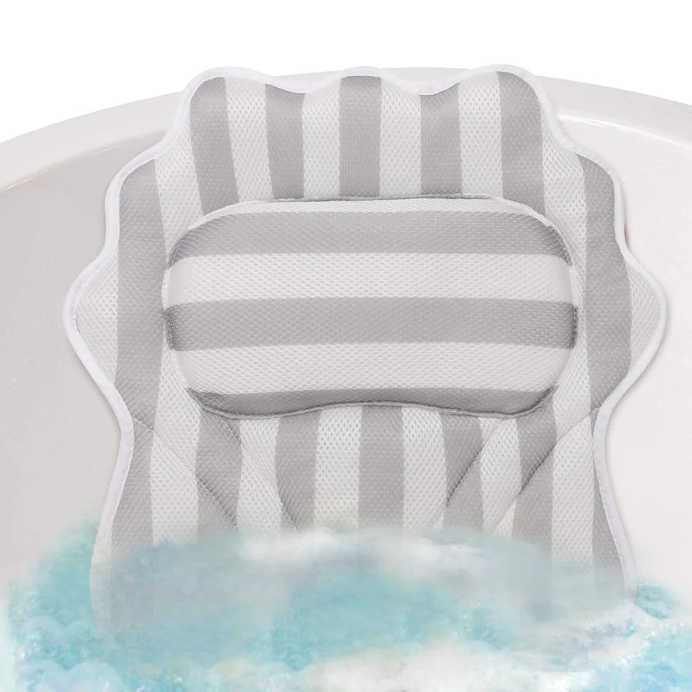 Bathroom Pillow Neck Support Anti-Slip Belt 6 Powerful Suction Cups 3D Mesh Mold Design Bath Pillows Waterproof and Quick Dry