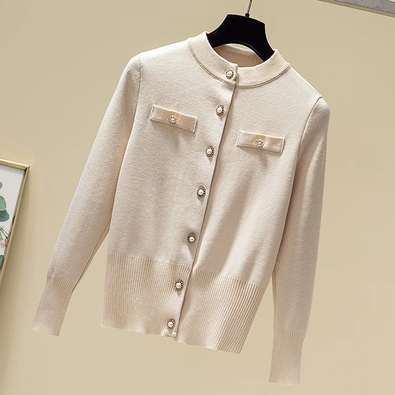 MUMUZI Sweater jacket female spring and autumn 2021 new fashion Slim short sweater front buttons cardigan turtleneck |