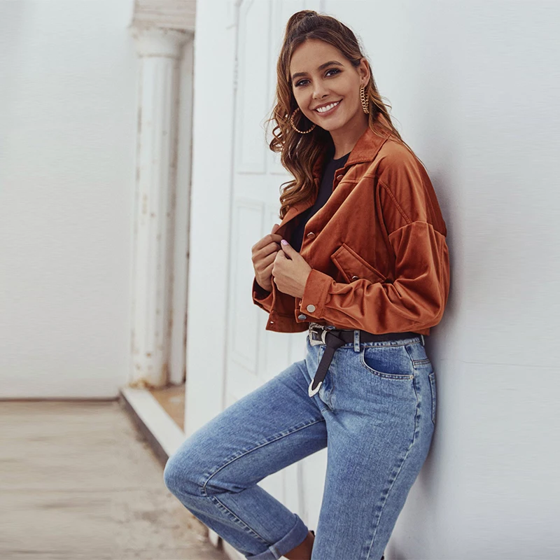 Трендовое коричневое бархатное зимнее пальто JYSS женские однобортные короткой