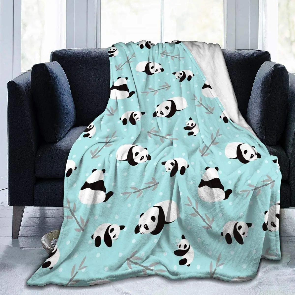 

Manta de franela suave y acogedora para niños y mujeres, manta ligera de Panda para cama, se adapta al sofá, adecuada para todas