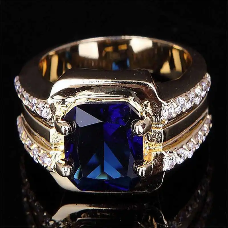 

New Fashion Beautiful Man Square Blue Gem Ring for Women Men Engagement Wedding Ring Size 6-11