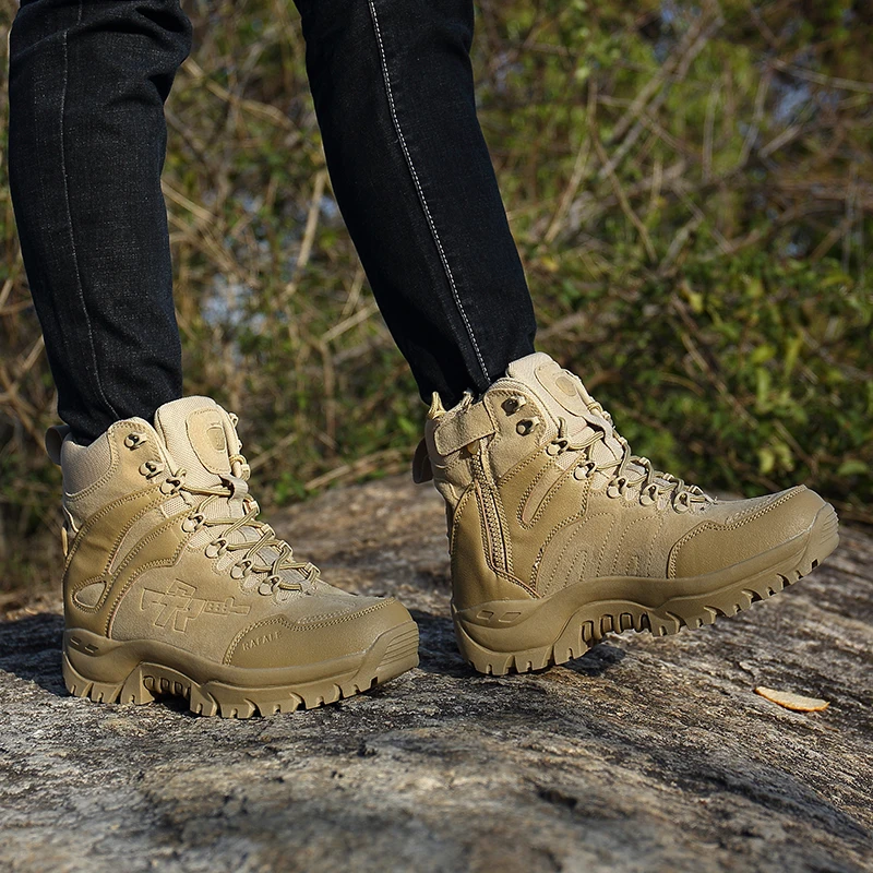 

Big Size 39-46 Desert Men Tactical Boots Wear-resistance Army Boots Man Outdoor Waterproof Men's Hiking Shoes Brown Combat Sport