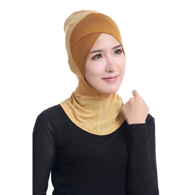 

New Muslim Hijab Scarf Women Solid Color Cross Scarf Femme Mesh Stitching High Quality Hijabs