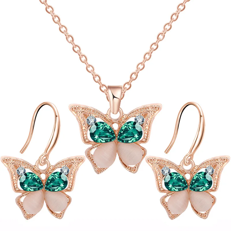 

DSHI70 Модный Ювелирный Набор дикий простой зеленый кристалл бабочка кулон ожерелье серьги набор