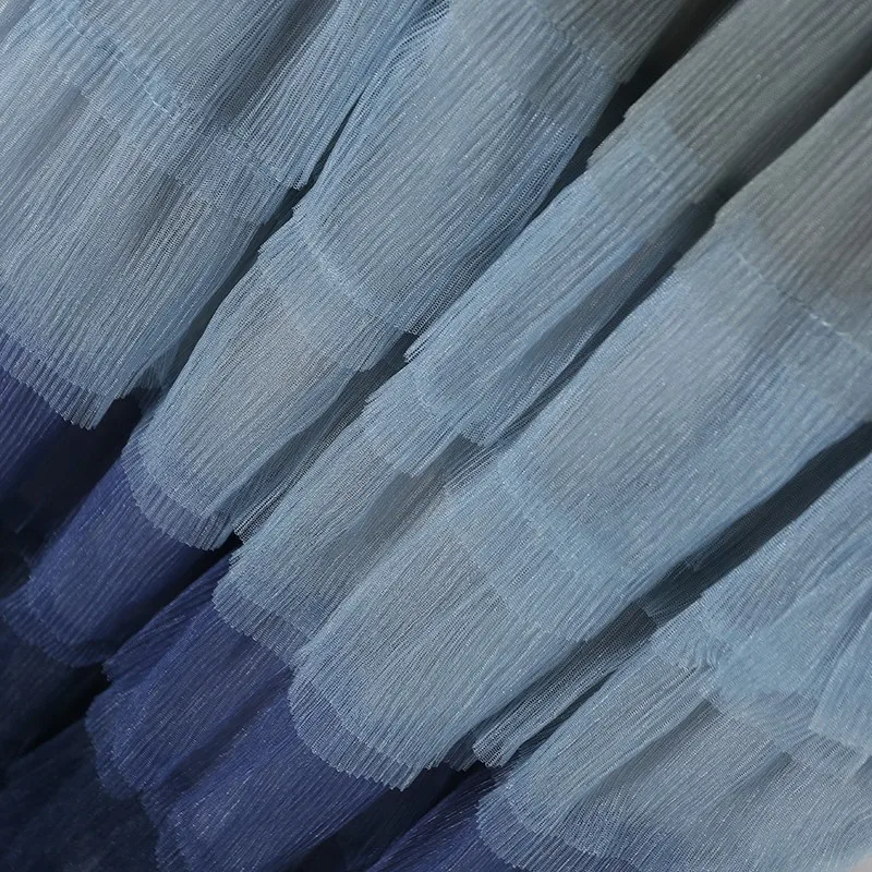 Женская длинная юбка с градиентом SETWIGG синяя многослойная трапеция из тюля до