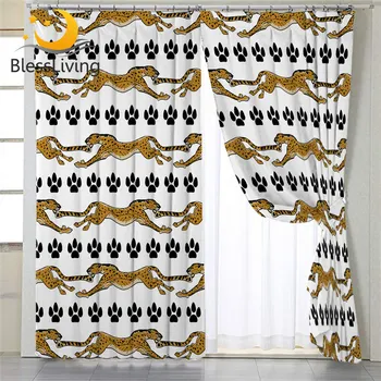 BlessLiving Leopard Pattern Blackout Curtains Paw Print Living Room Curtains Brown Black Window Treatment Drapes 1-Piece Rideaux 1