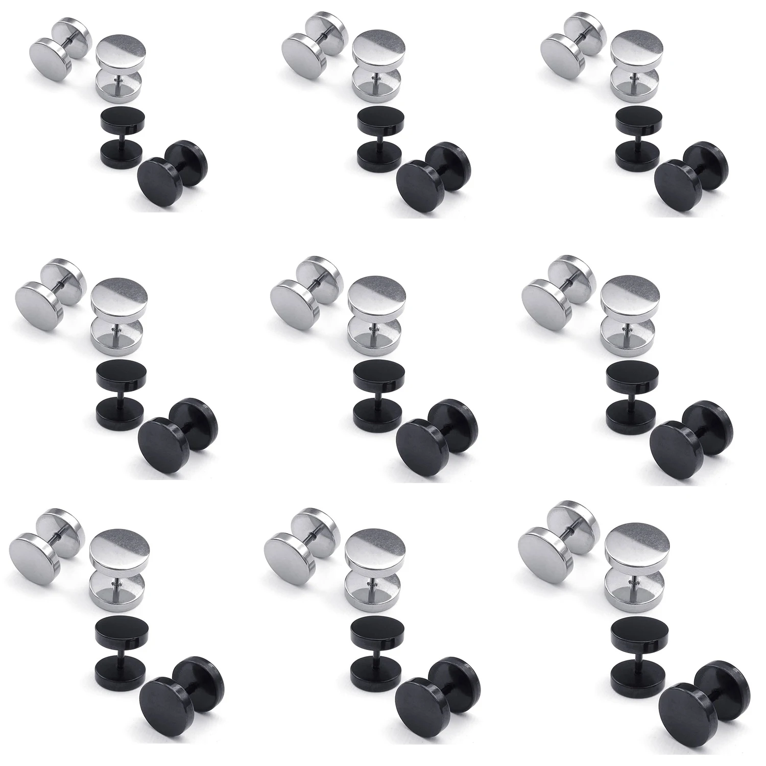 

Jewelry Men Earrings, Circle Ear Studs, 2 Pair, Black Silver - Stainless Steel