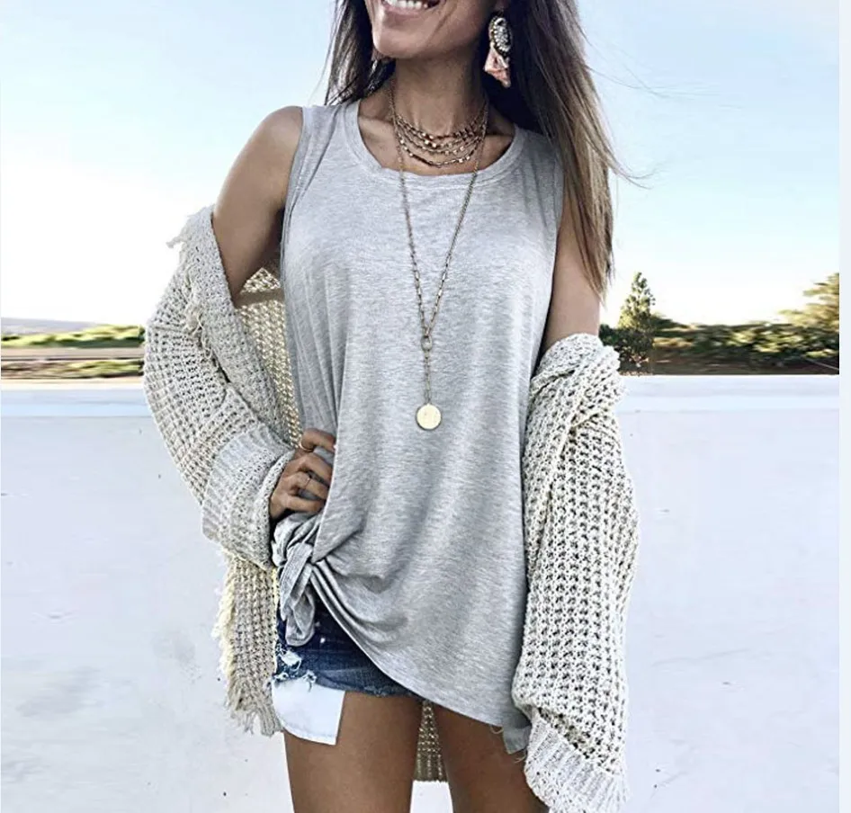 2019 Летняя женская одежда с круглым вырезом однотонные топы на бретелях для