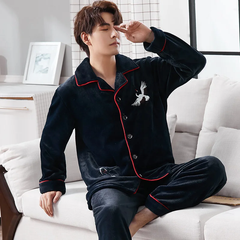 

fleece pajamas male qiu dong with warm thickening and youth flannel fleece winter can wear outside leisurewear suit