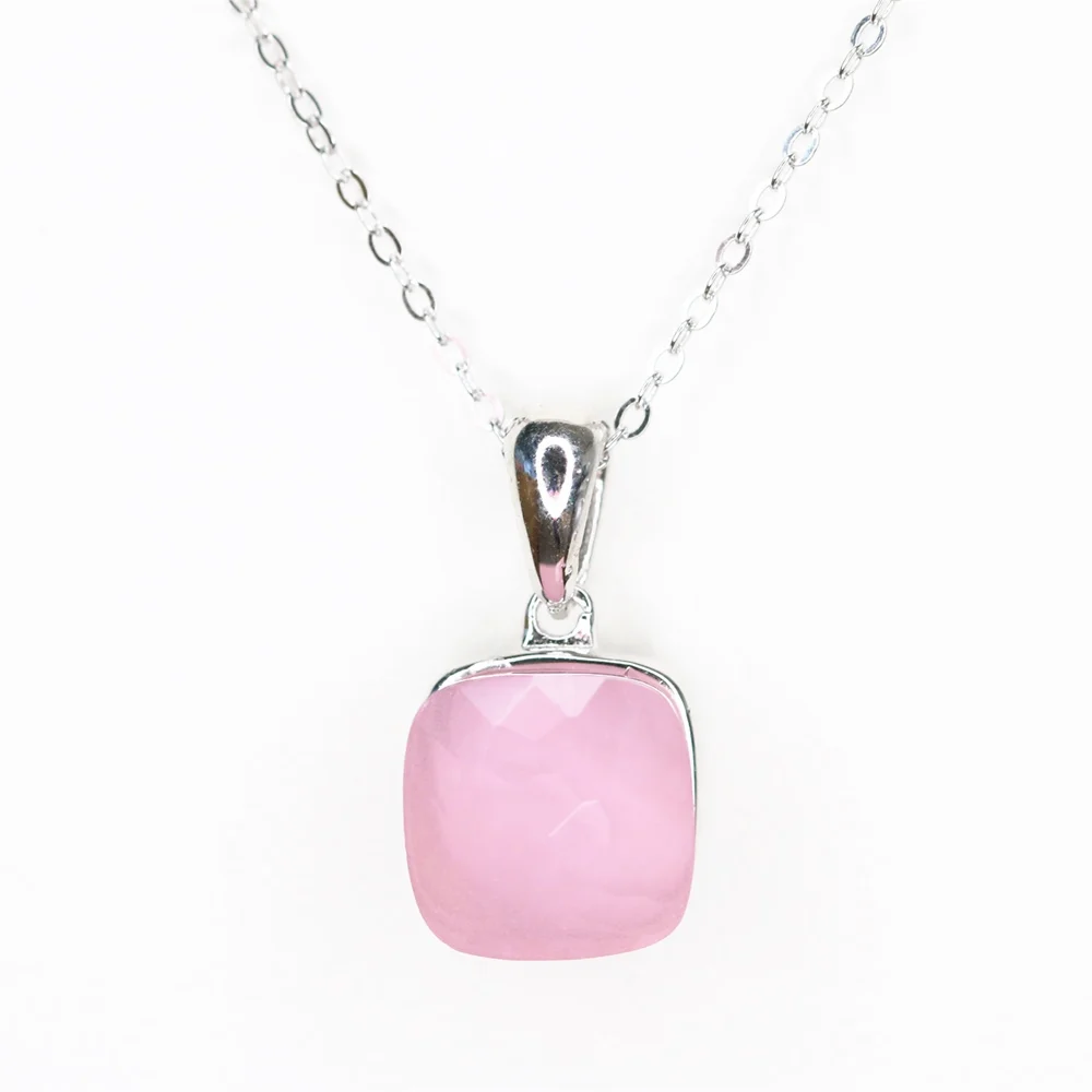 Pendant Silver 925 Square Colorful Cat Eye Opal Pink Blue White Candy Stone Necklace Hot Jewelry for Women and Girls |