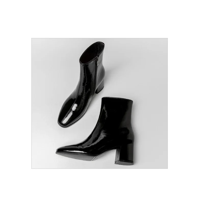 

Women's Shoes 2022 New Fashion Shiny Leather High Heel Boots Trend 36-43 Beige Black