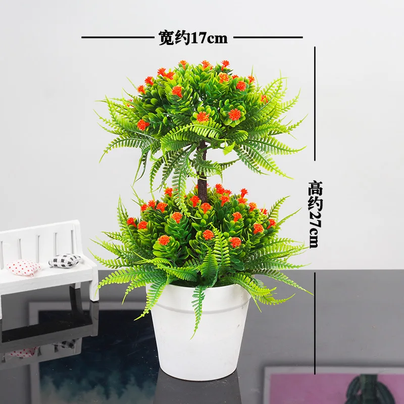 

1 Set Bonsai Artificial Plant with Plastic Vase Simulation Plant Set Decoration Home Table Accessories Office Decor Double Layer