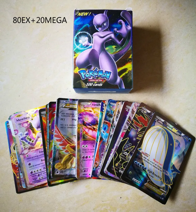 100 шт./компл. GX усилительный насос Мега Покемон блестящие Kaarten игра битва меню