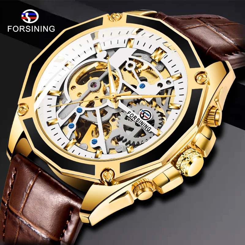 Forsining стимпанк Механический двигаться Для мужчин t золотой чехол с прозрачными