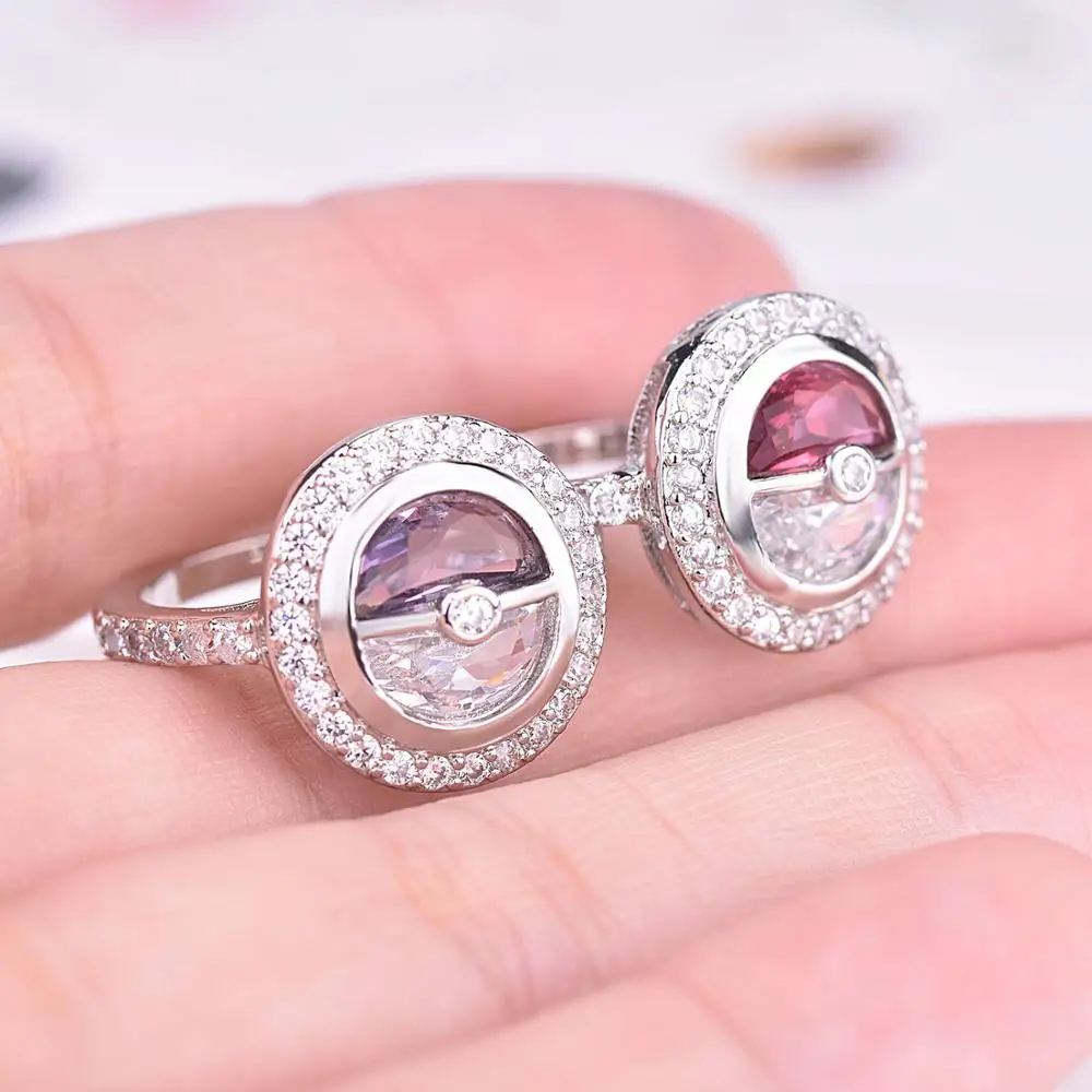 Женское кольцо с фианитом обручальное серебряного цвета шариком эльфа свадебное