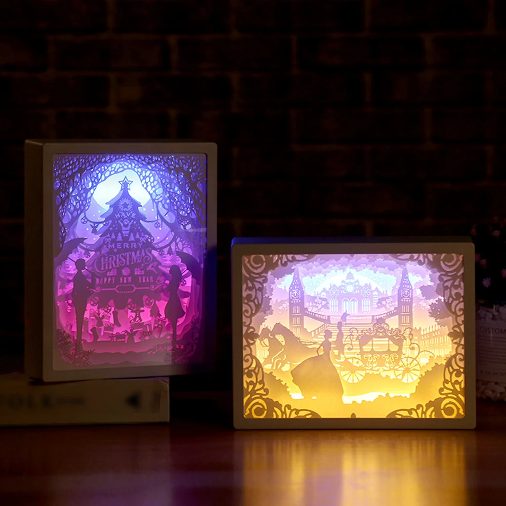 Professional 3D Paper Carving Night Light LED Papercut Box Sculptures Frame Gift Decorative Desktop night Lamp | Освещение