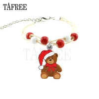 tafree cartoon christmas bear charm bracelets for new year gifts beaded bangle bracelets jewelry for children