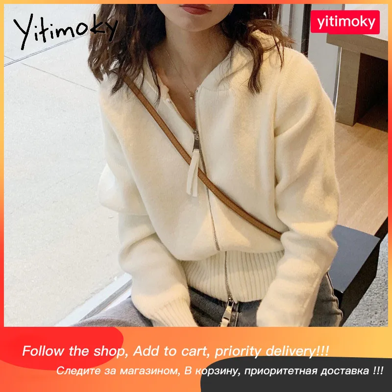 

Yitimoky Cardigan Sweters for Women Hooded Black Knitted Casual Autumn Winter Clothes Hoodie Warm Long Sleeve Zippers Outwears