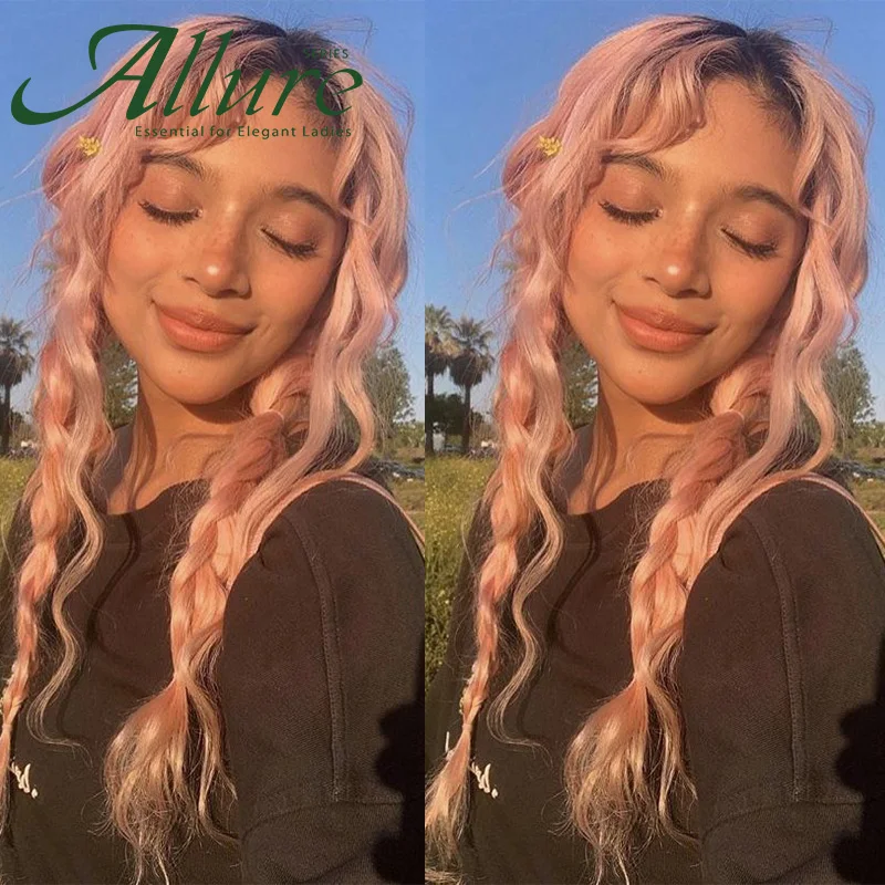 

Розовый парик с челкой, человеческие волосы, окрашенные длинные прямые волосы с челкой, 22 дюйма, без клея, бразильские волосы Remy, бесплатная ...