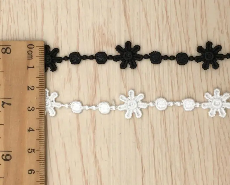 15 ярдов Цветы полиэстер кружевная отделка черный белый цвет вышитая лента для
