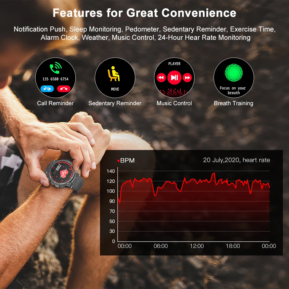 

New Men's Smart Watch Bluetooth Full Touch Screen IP68 Waterproof Watch Outdoor Sports Rugged And Durable Tracker Smartwatch