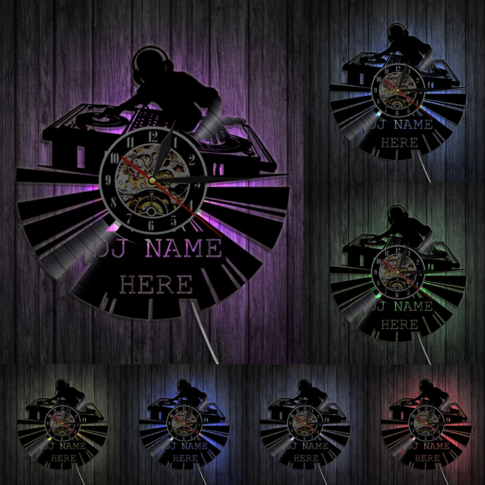 Винтажные настенные часы с виниловой пластиной и именем диджея на заказ лазерной