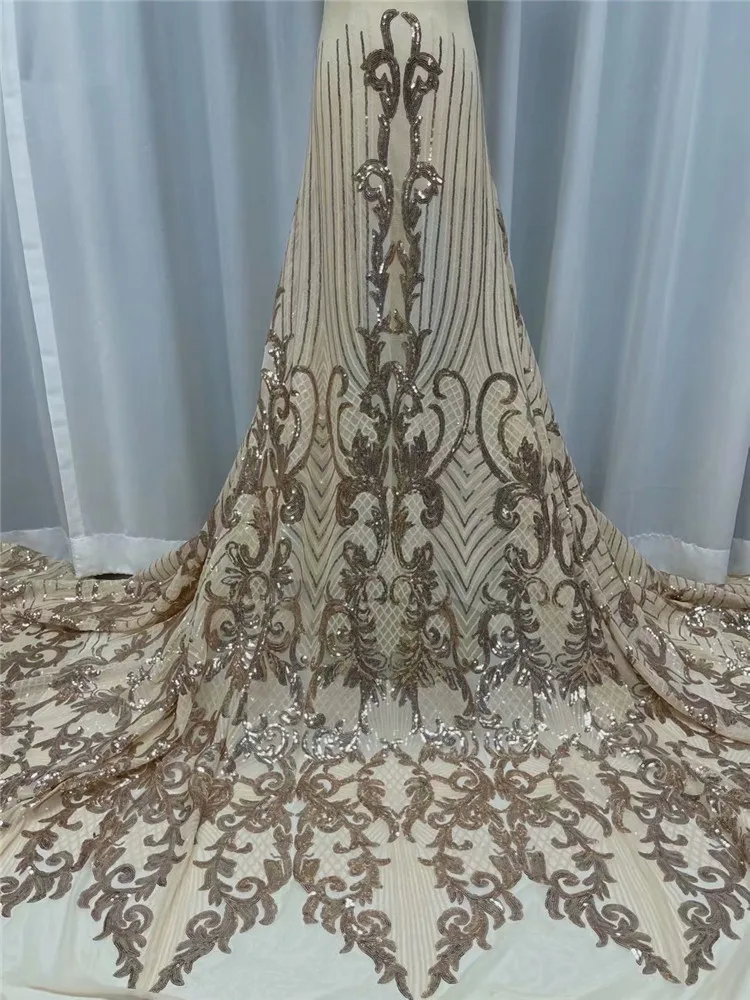 

African Sequins Lace Fabrics High Quality gold French Lace Fabric Nigerian Tulle Lace Fabrics For Wedding Dress FYU415