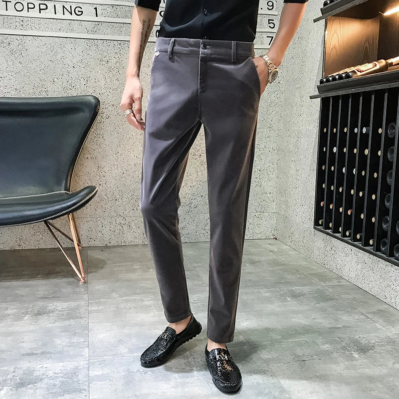 

Classic Suit Pants for Men 2021 Casual Vintage Golden Velvet Social Wedding Ankle Length Formal Pant High Quality Male Clothing