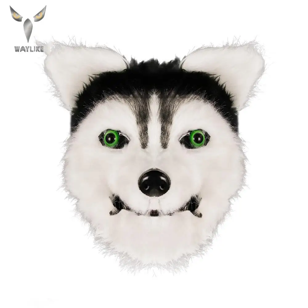 Waylike Halloween Siberian Husky Dog Latex Mask Novelty Costume Party Fancy Dress Hair Bearing Head | Тематическая одежда и