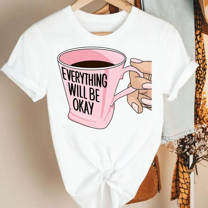 

Женская одежда, мультяшная кофейная любовь 90-х, Женская Праздничная летняя модная футболка с принтом, женская футболка с коротким рукавом, т...