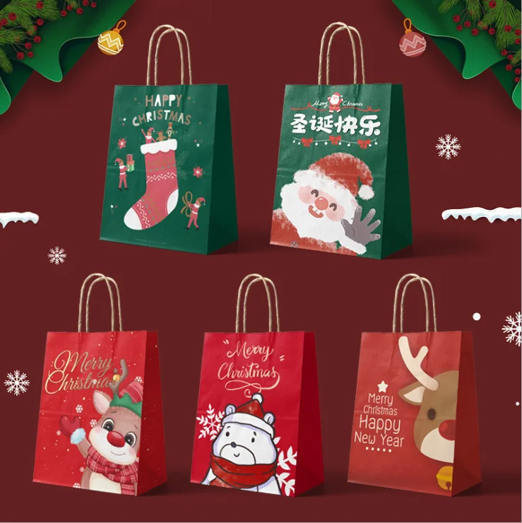

5 шт Размер S M рождественские бумажные подарочные пакеты с ручкой носки Санта-оленя конфетная сумка новый год 2022 упаковка Navidad Noel Декор