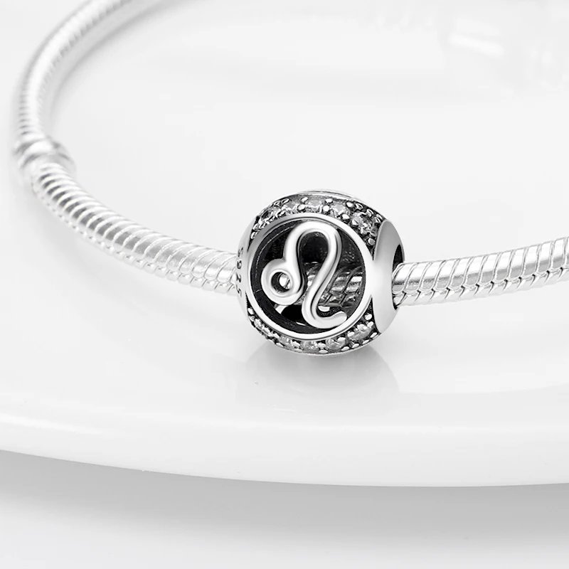 

plata charms of ley 925 Silver Round Twelve Constellation Series-Leo Charms Bead Fit Original Pandora Bracelet Fine Jewelry