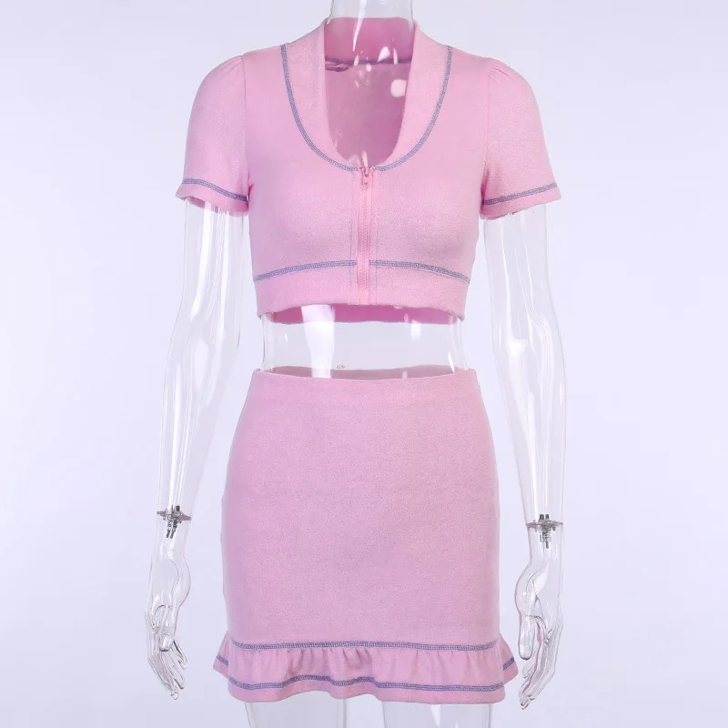 BOOFEENAA милый розовый сексуальный комплект из двух предметов укороченный топ на