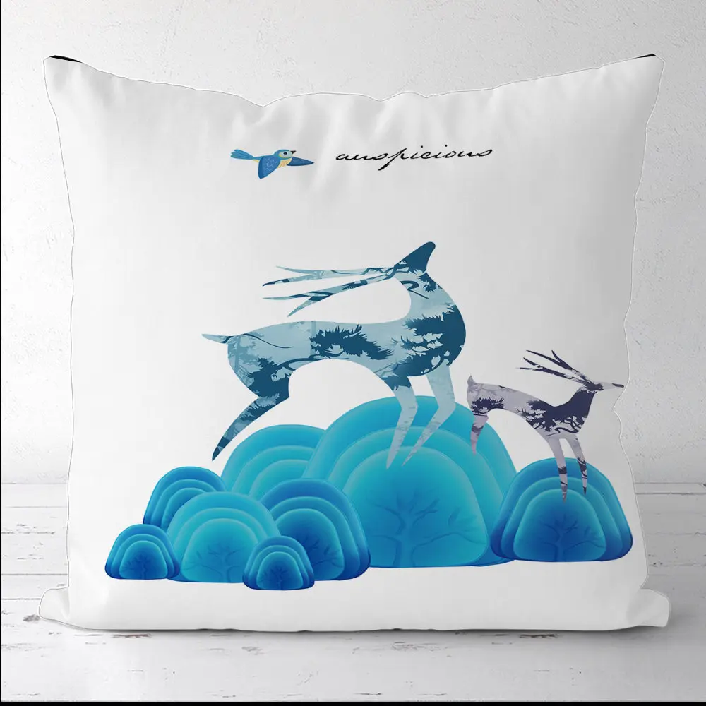 

Custom Elk Blue Square Pillowcases Pillow Cover Decor for Sofa Bed Room Cushion Case 45X45CM(One Side)21-0829-34