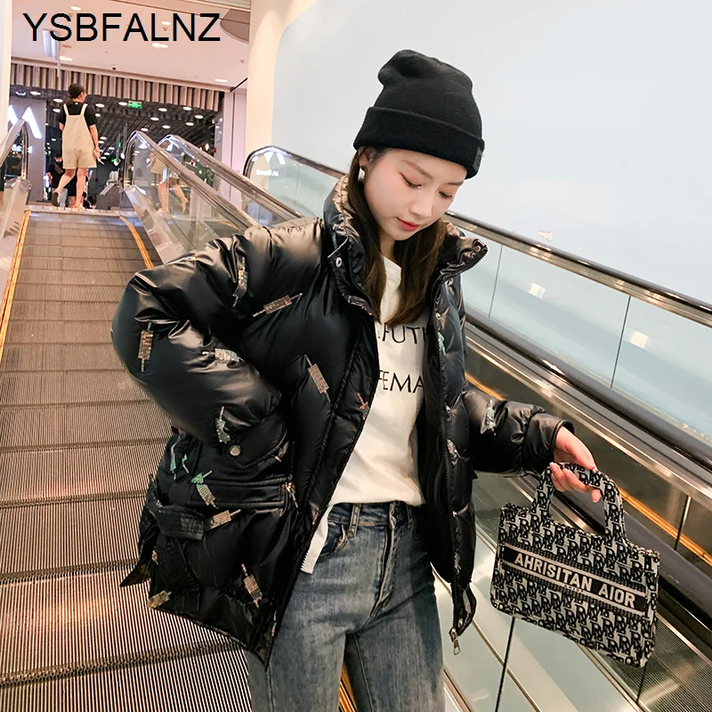 

2021 Glossy Embroidery Winter Coats Womens Long Sleeve Down Padded Jackets Plus Velvet Cotton Thickened Warm Short Jackets New