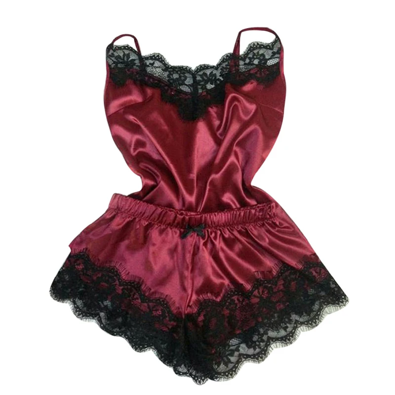 Women Summer Pajama Set Sexy Sleeveless Adjustable Straps Tops And Soft Sleep Shorts Comfortable Lace Satin Silk Sleepwear | Женская