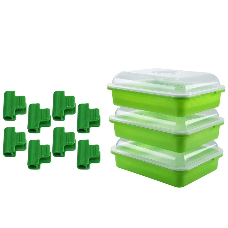 

40Pcs Greenhouse Accessories Gardening Film Clip Laminating Snap Button & 3 Set Seed Sprouter Tray Container Kit