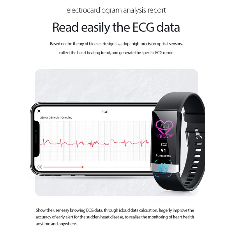 V19 PPG + ECG HRV 2020 мониторинг сна крови кислородом умный Браслет пульсометр Bluetooth