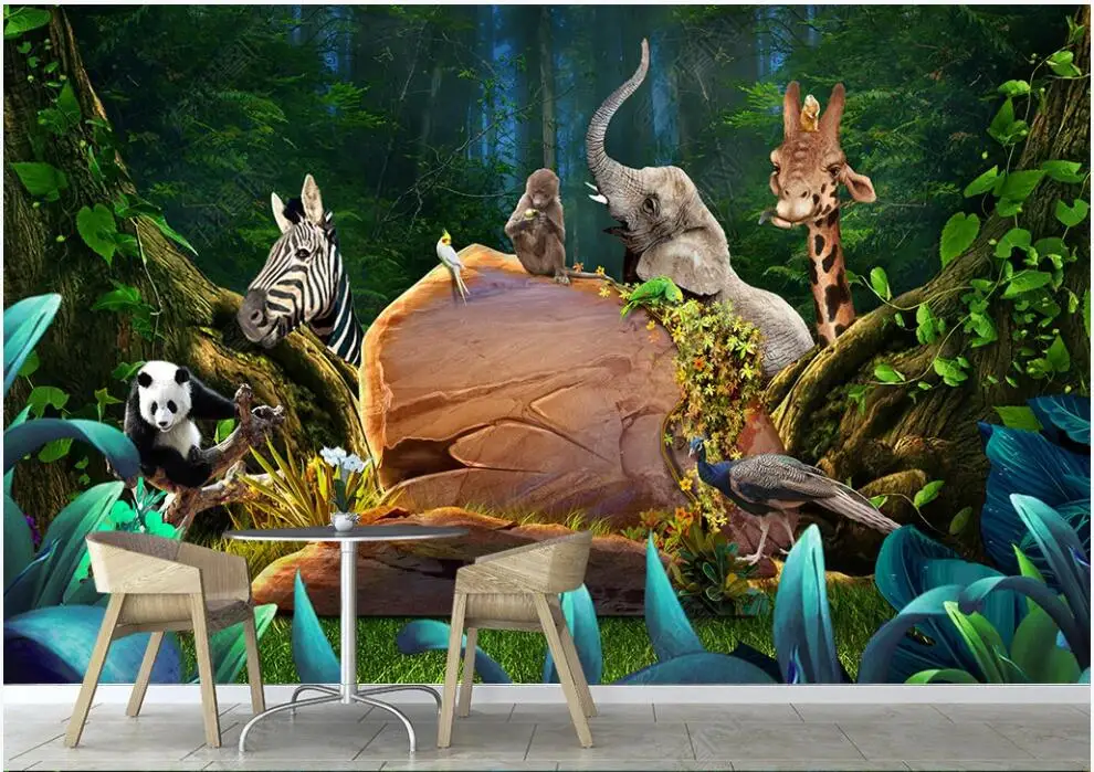 3d фото обои на стену заказ настенные милые животные Приключения джунгли домашний