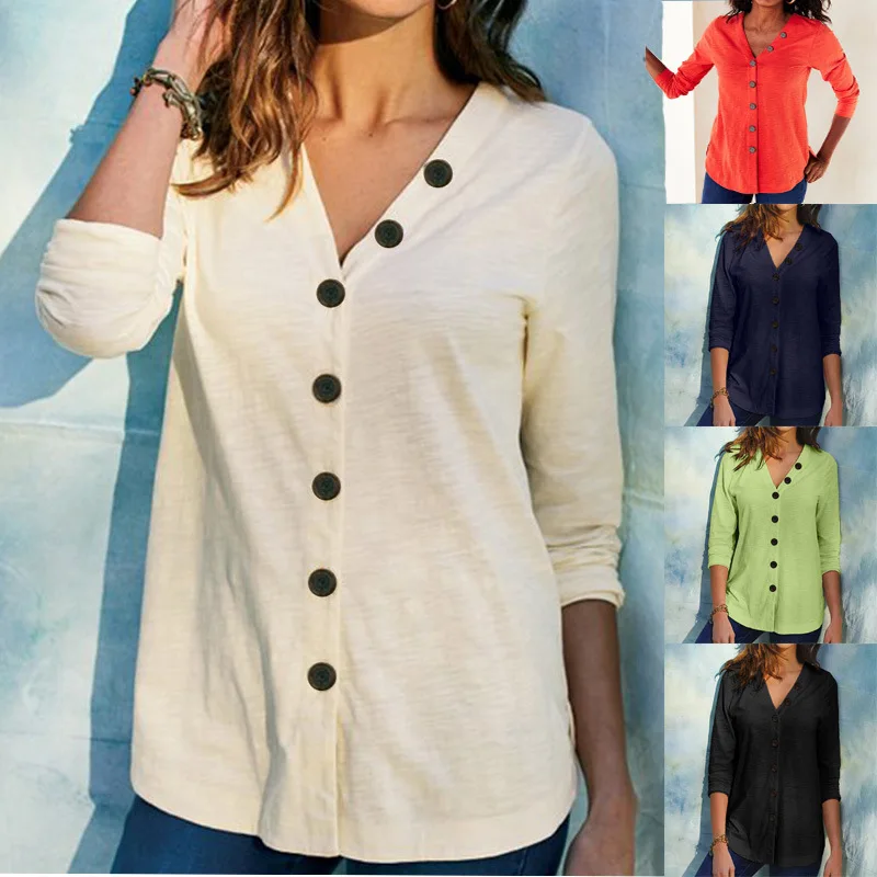 

Spring Autumn New Fashion Solid Buttons Cardigan Women's Blouses Shirt 2021 Casual All-match Long Sleeve Slim Ladies Shirt Tops