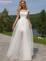 white wedding dress laces 2020 sleeveless short inside long floor length detachable train elegant bridal dress %d0%b2%d0%b5%d1%87%d0%b5%d1%80%d0%bd%d0%b8%d0%b5 %d0%bf%d0%bb%d0%b0%d1%82%d1%8c%d1%8f