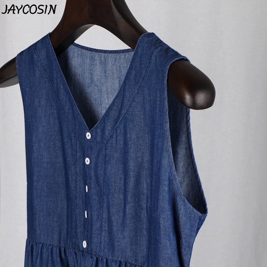JAYCOSIN женское джинсовое платье летнее Повседневное без рукавов с пуговицами и