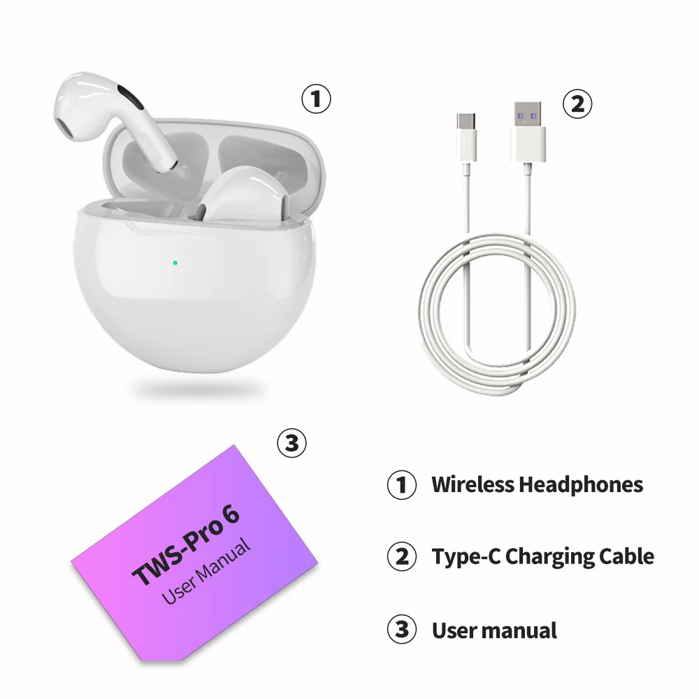 Беспроводные наушники TWS Pro6 Bluetooth вкладыши спортивная водонепроницаемая