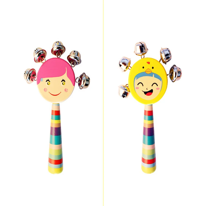 

1pc newborn baby Handbell Colorful Rainbow Cartoon Rattle Toy Pram Crib Handle Wooden Bell Stick Shaker Rattle for Baby gift