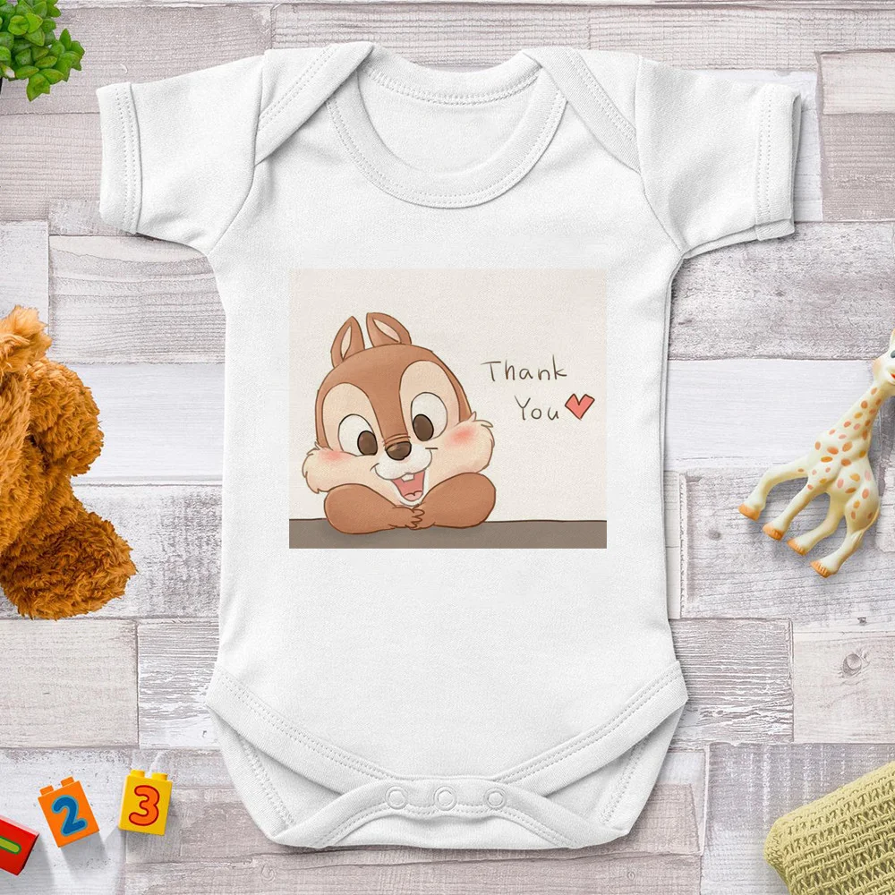 

Baby Rompers Newborn Summer White O-neck Newborn Clothes Jumpsuits Chip Dale Printed Disney Cartoon Cute Infant Bodysuits