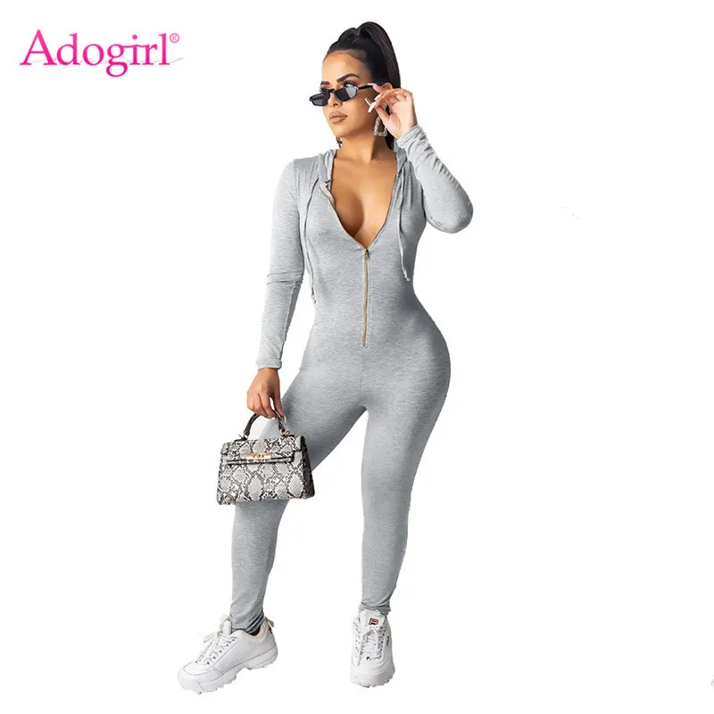 Женский Повседневный однотонный комбинезон Adogirl с капюшоном модный сексуальный